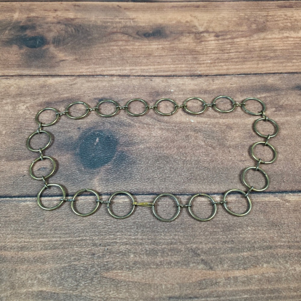 Chain Belt Womens 36.5" Antique Brass Excellent Circle Link Boho Retro